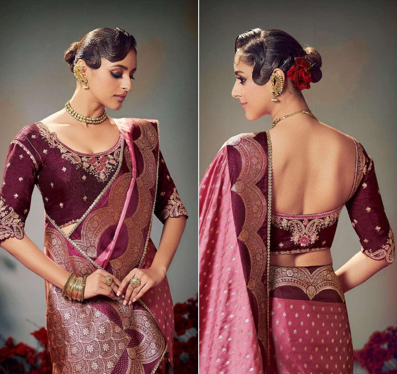 Mauve Color Designer Kanjivaram Readymade/Easy Saree