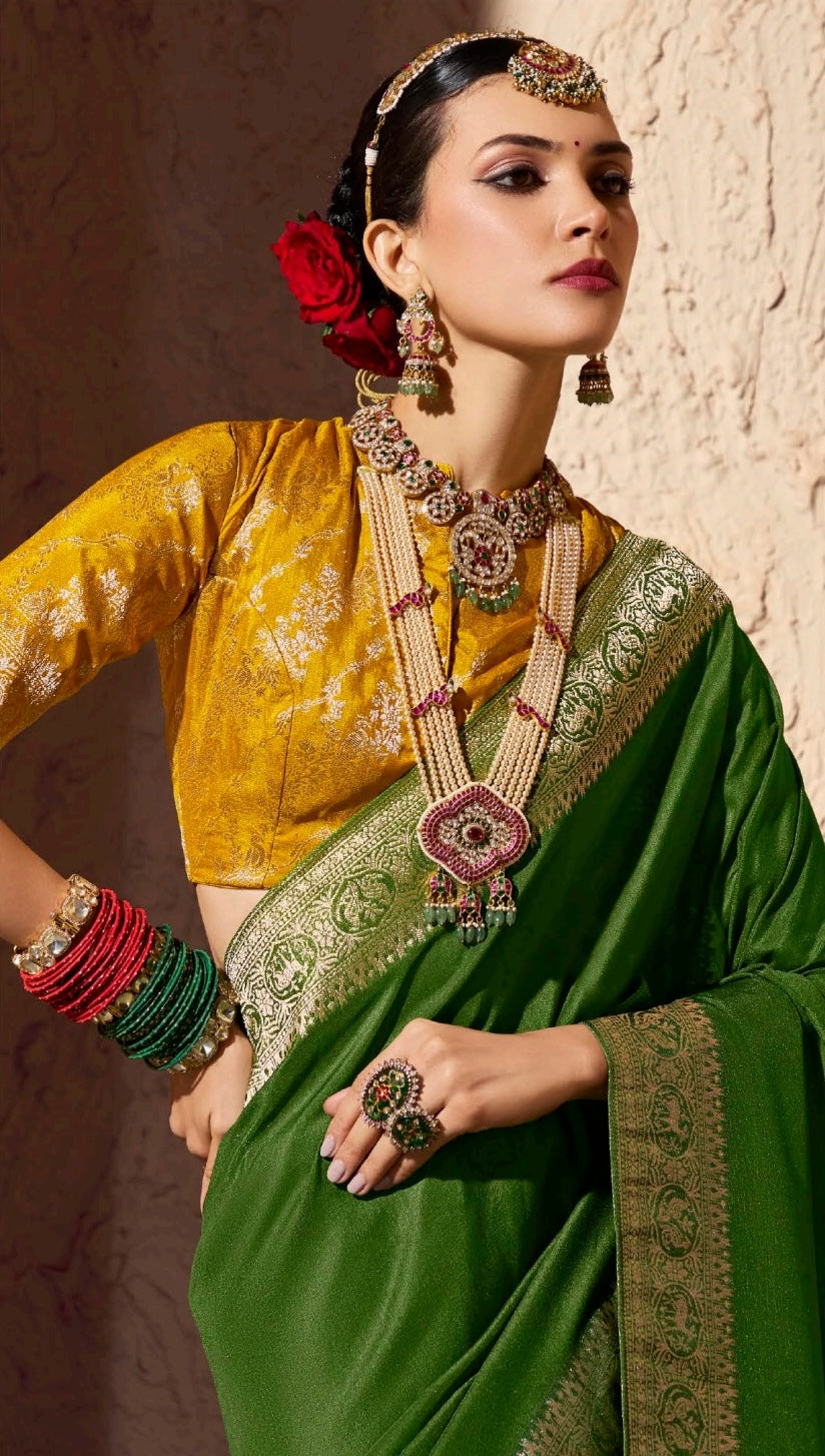 Green Designer Silk Readymade/Easy Saree