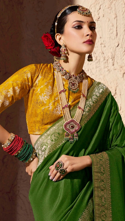 Green Designer Silk Readymade/Easy Saree