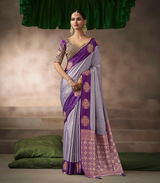 Lavender Color Designer Kanjivaram Readymade/Easy Saree