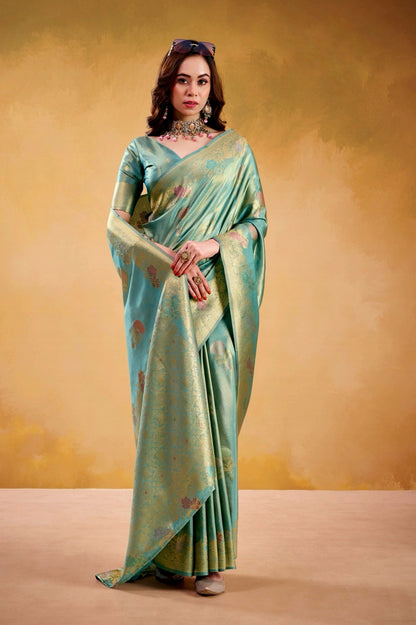 Sea Green Banarasi Silk Readymade/Easy Saree