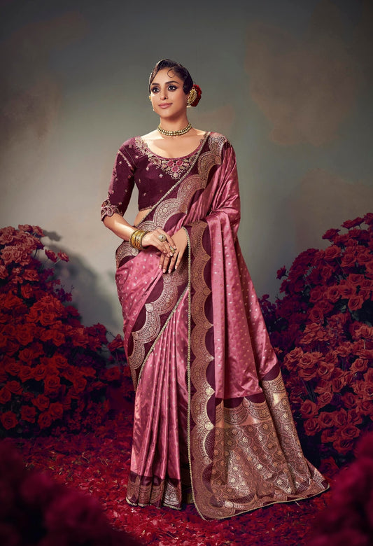 Mauve Color Designer Kanjivaram Readymade/Easy Saree