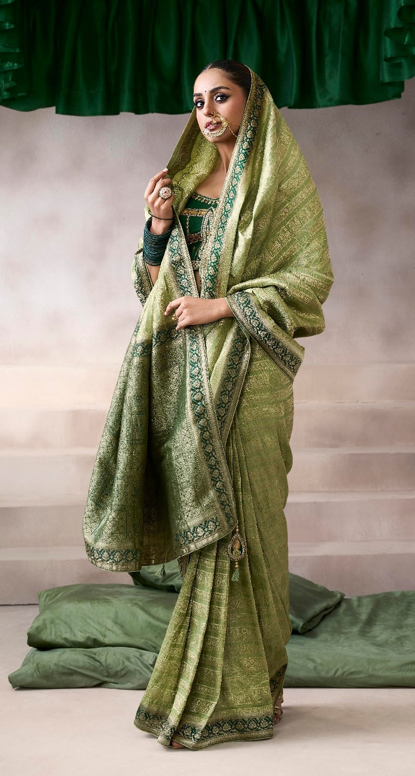 Green Designer Kanjivaram Readymade/Easy Saree