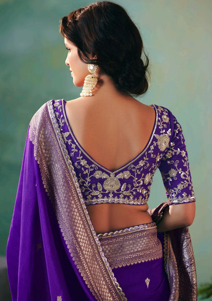 Purple Designer Kanjivaram Silk Readymade/Easy Saree