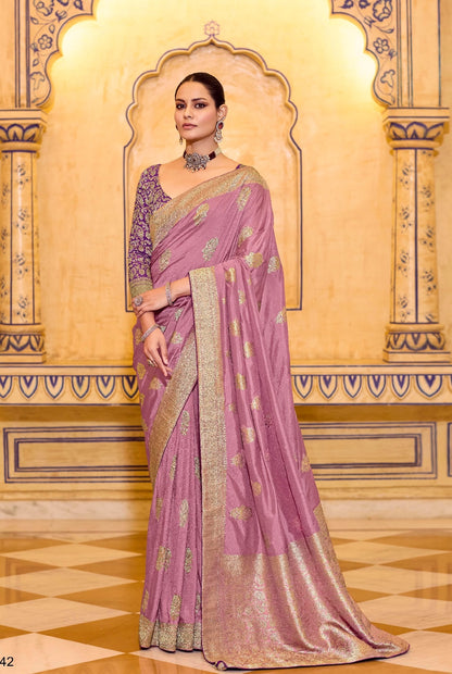 Baby Pink Designer Silk Readymade/Easy Saree