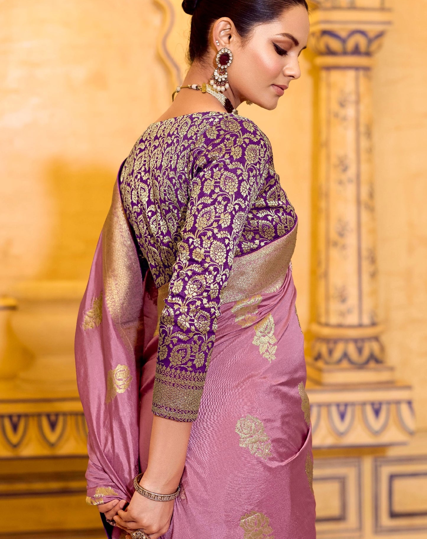 Baby Pink Designer Silk Readymade/Easy Saree