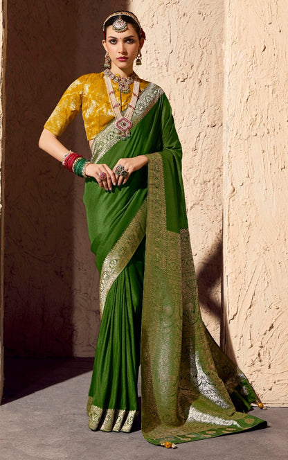Green Designer Silk Readymade/Easy Saree