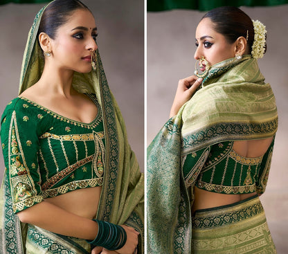 Green Designer Kanjivaram Readymade/Easy Saree