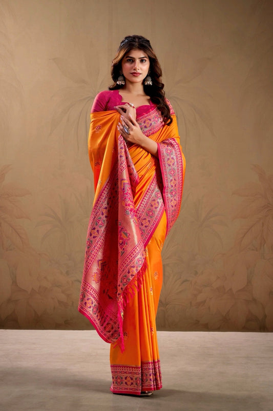 Orange color Soft Silk Kanjivaram Readymade/Easy Saree