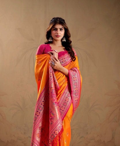 Orange Soft Silk Kanjivaram Readymade/Easy Saree