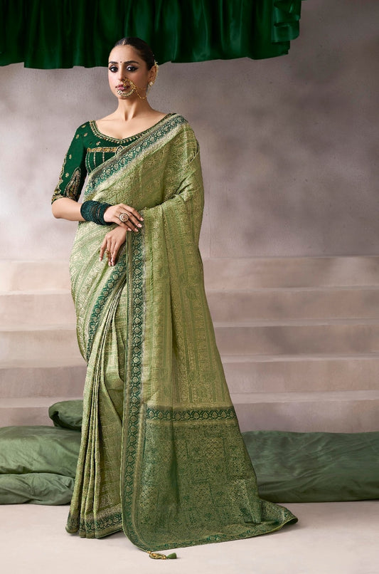 Green Designer Kanjivaram Readymade/Easy Saree