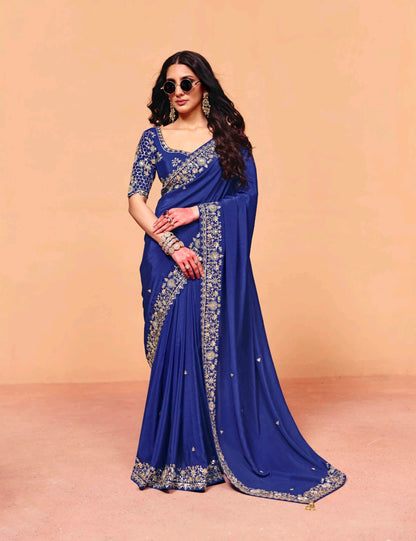 Royal Blue Tissue Silk Readymade/Easy Saree - Panaash Saree