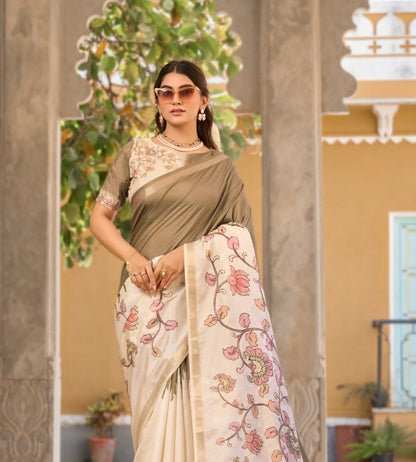 Taupe Raw Silk Readymade/Easy Saree