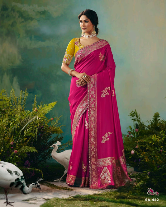 Pink Designer Kanjivaram Silk Readymade/Easy Saree