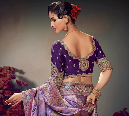 Lavender Color Designer Kanjivaram Readymade/Easy Saree
