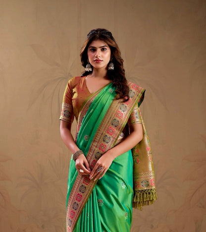 Vibrant Green Soft Silk Kanjivaram Readymade/Easy Saree