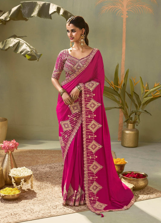 Pink Designer Silk Readymade/Easy Saree