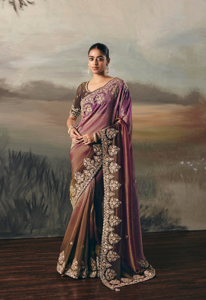 Wine Colour Party Wear Readymade Saree