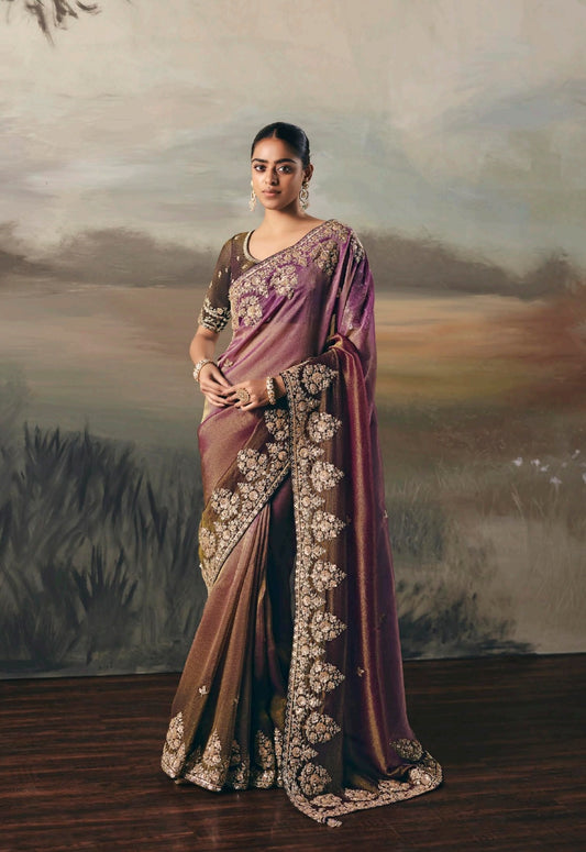 Wine Colour Party Wear Readymade Saree
