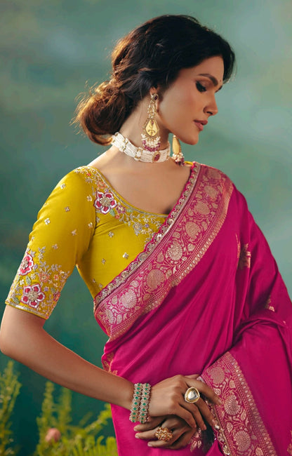 Pink Designer Kanjivaram Silk Readymade/Easy Saree