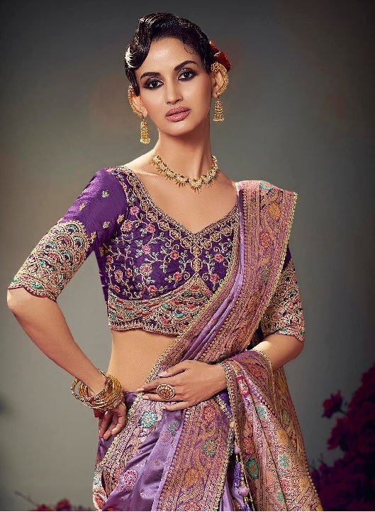 Lavender Color Designer Kanjivaram Readymade/Easy Saree