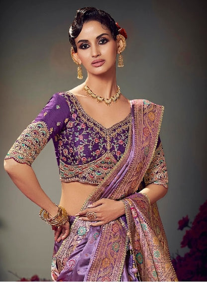 Lavender Color Designer Kanjivaram Readymade/Easy Saree