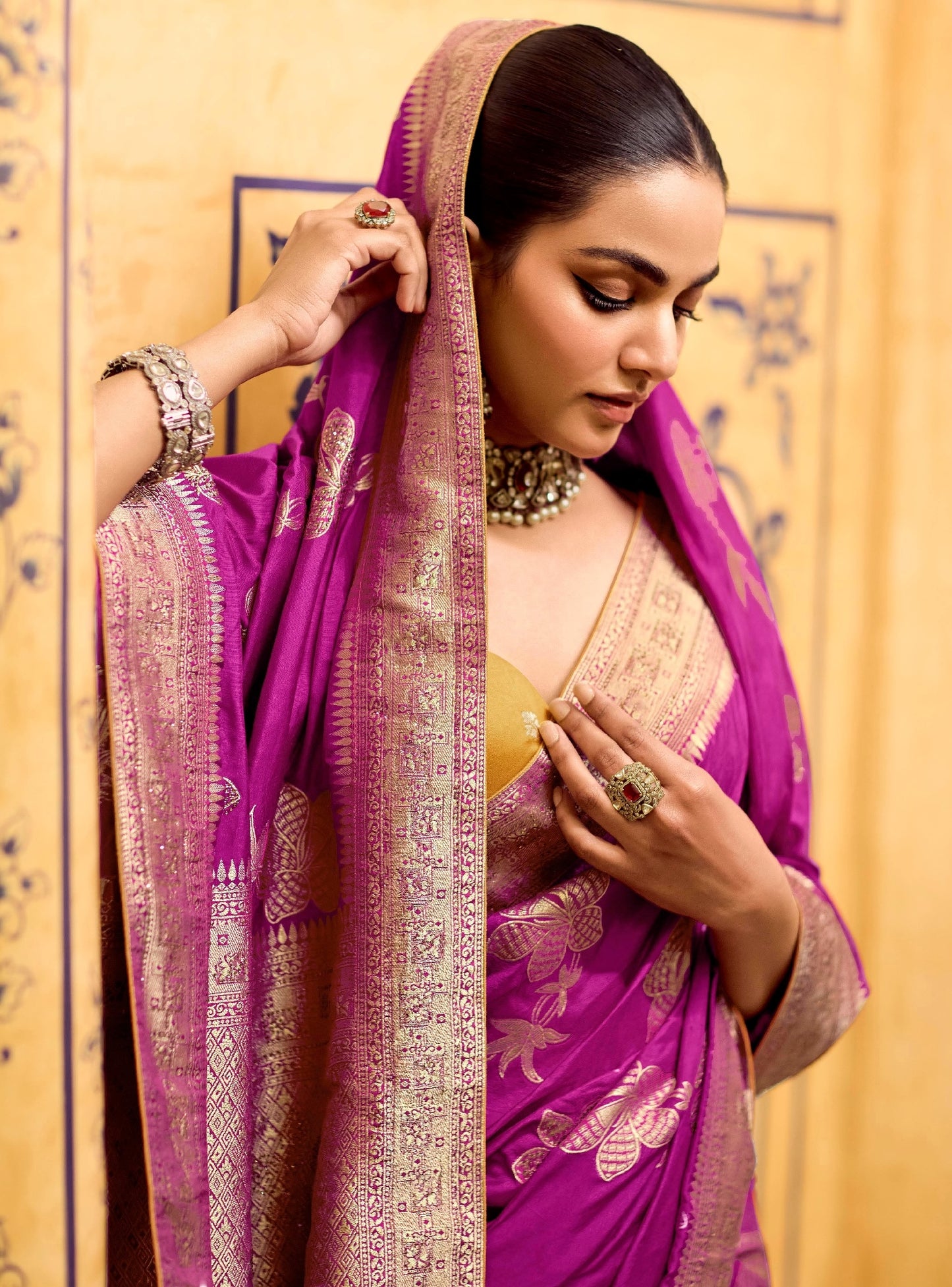 Magenta Designer Silk Readymade/Easy Saree