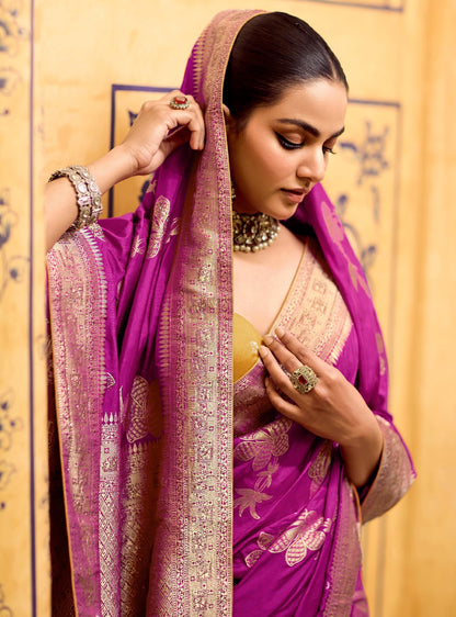 Magenta Designer Silk Readymade/Easy Saree