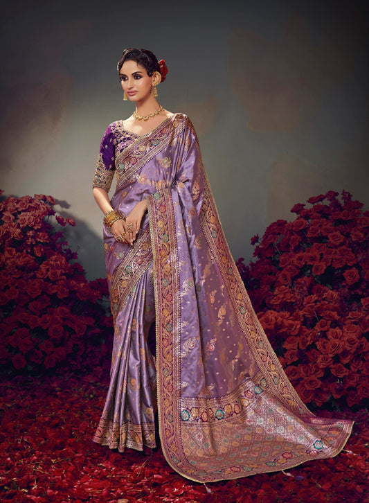 Lavender Color Designer Kanjivaram Readymade/Easy Saree