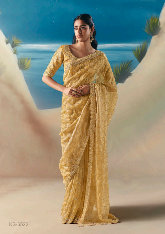 Yellow Party Wear Readymade Saree
