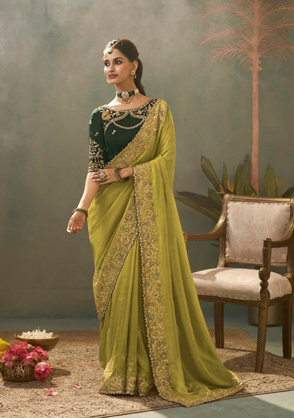 Pistachio Green Designer Silk Readymade/Easy Saree
