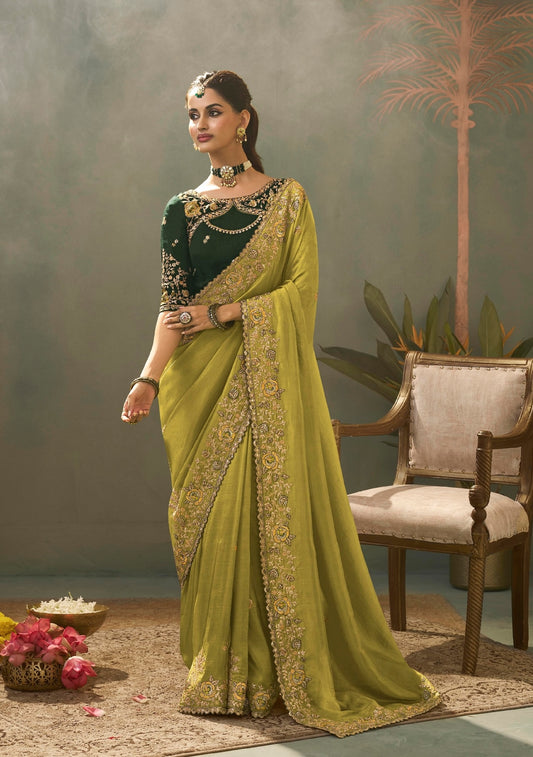 Pistachio Green Designer Silk Readymade/Easy Saree