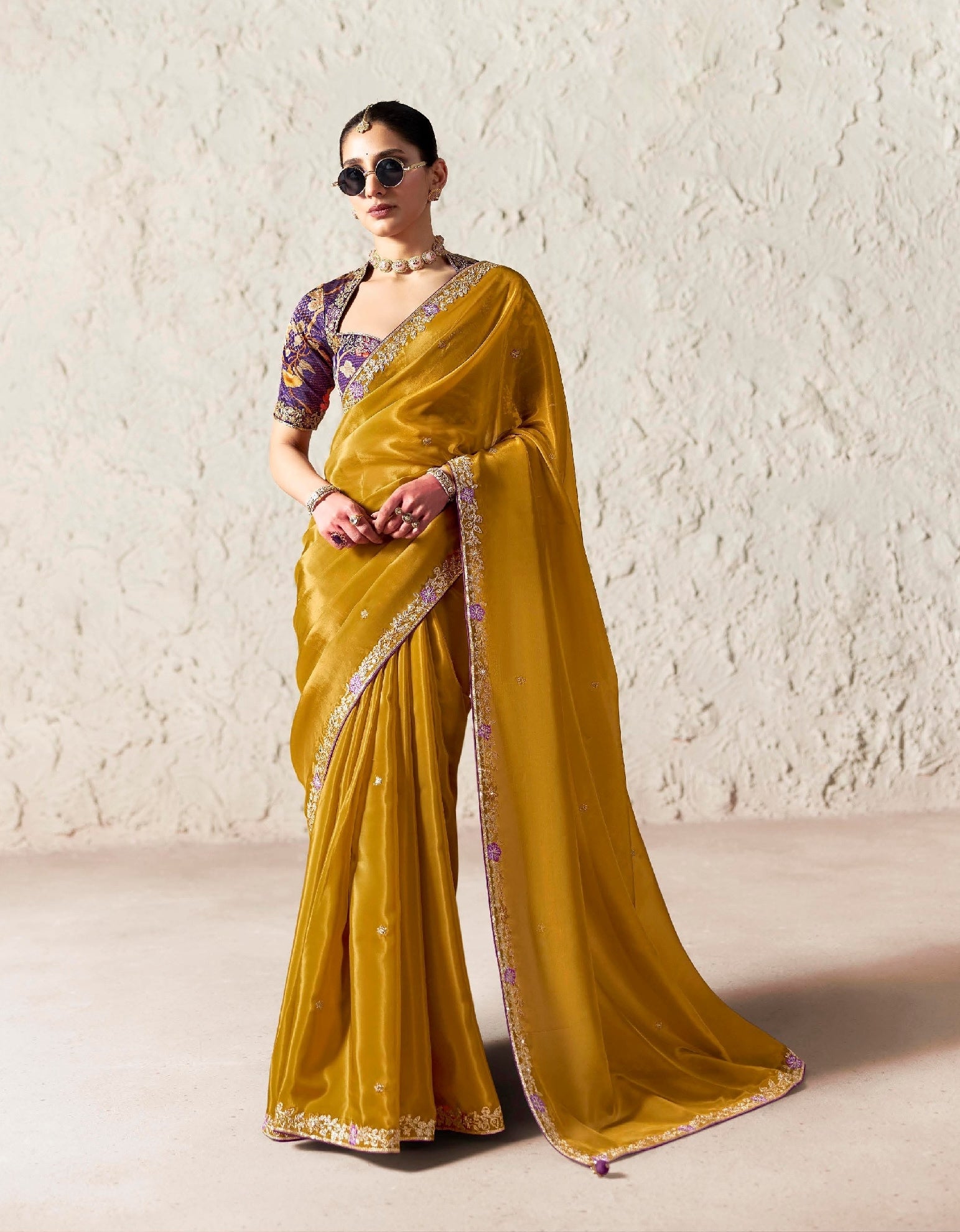 Mustard Fancy Tissue Silk Ready to wear/Easy Saree - Panaash Saree