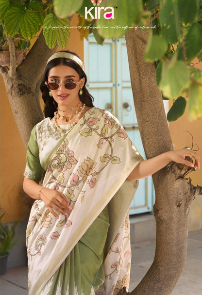 Leaf Green Raw Silk Readymade/Easy Saree