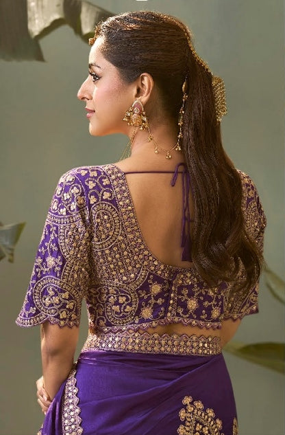 Purple Designer Silk Readymade/Easy Saree