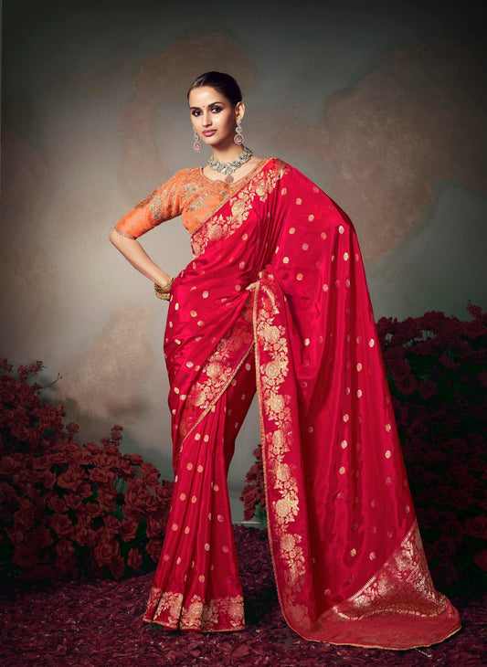 Red Designer Silk Readymade/Easy Saree
