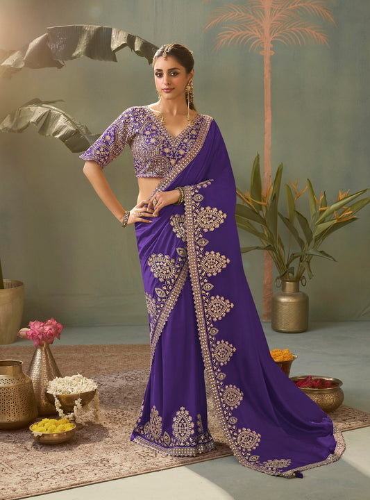 Purple Designer Silk Readymade/Easy Saree