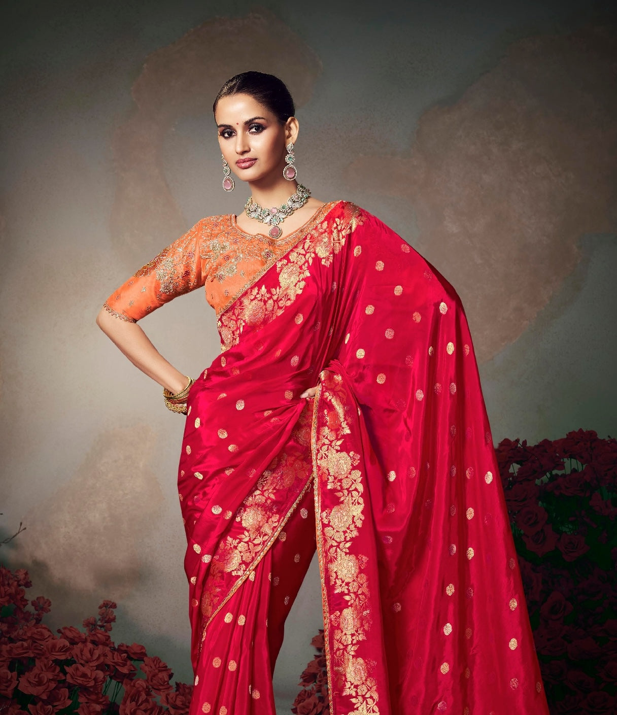 Red Designer Silk Readymade/Easy Saree