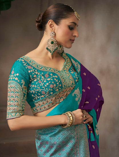 Purple Color Designer Kanjivaram Readymade/Easy Saree