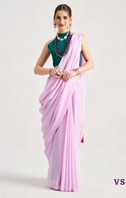 Lavender Mul Cotton Casual Readymade/Easy Saree