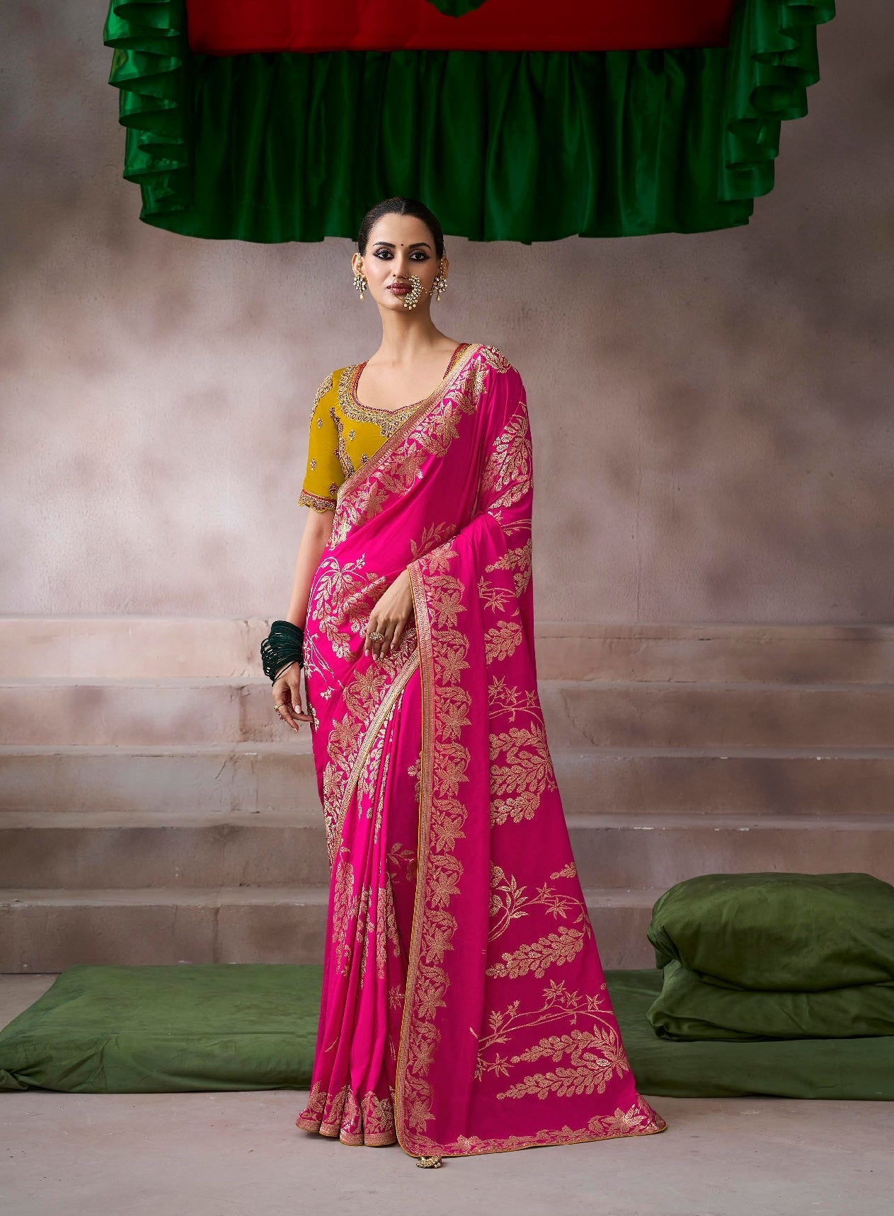 Pink Designer Kanjivaram Readymade/Easy Saree