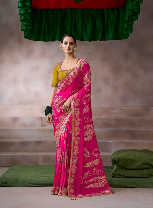 Pink Designer Kanjivaram Readymade/Easy Saree