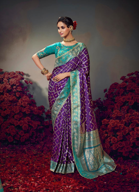 Purple Color Designer Kanjivaram Readymade/Easy Saree