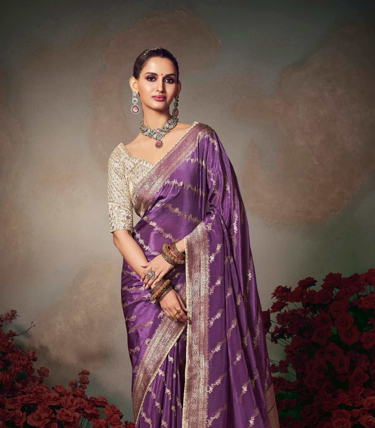 Purple Designer Silk Readymade/Easy Saree