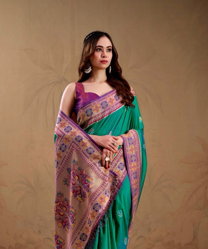 Peacock Green Soft Silk Kanjivaram Readymade/Easy Saree