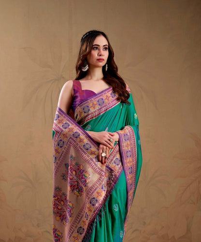 Peacock Green Soft Silk Kanjivaram Readymade/Easy Saree