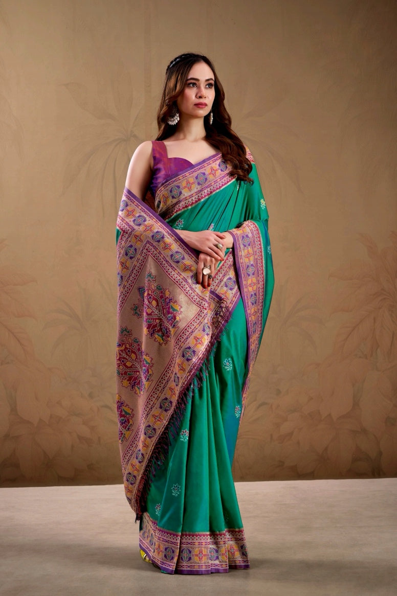 Peacock Green Soft Silk Kanjivaram Readymade/Easy Saree