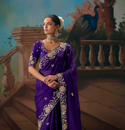 Royal Blue Designer Silk Readymade/Easy Saree