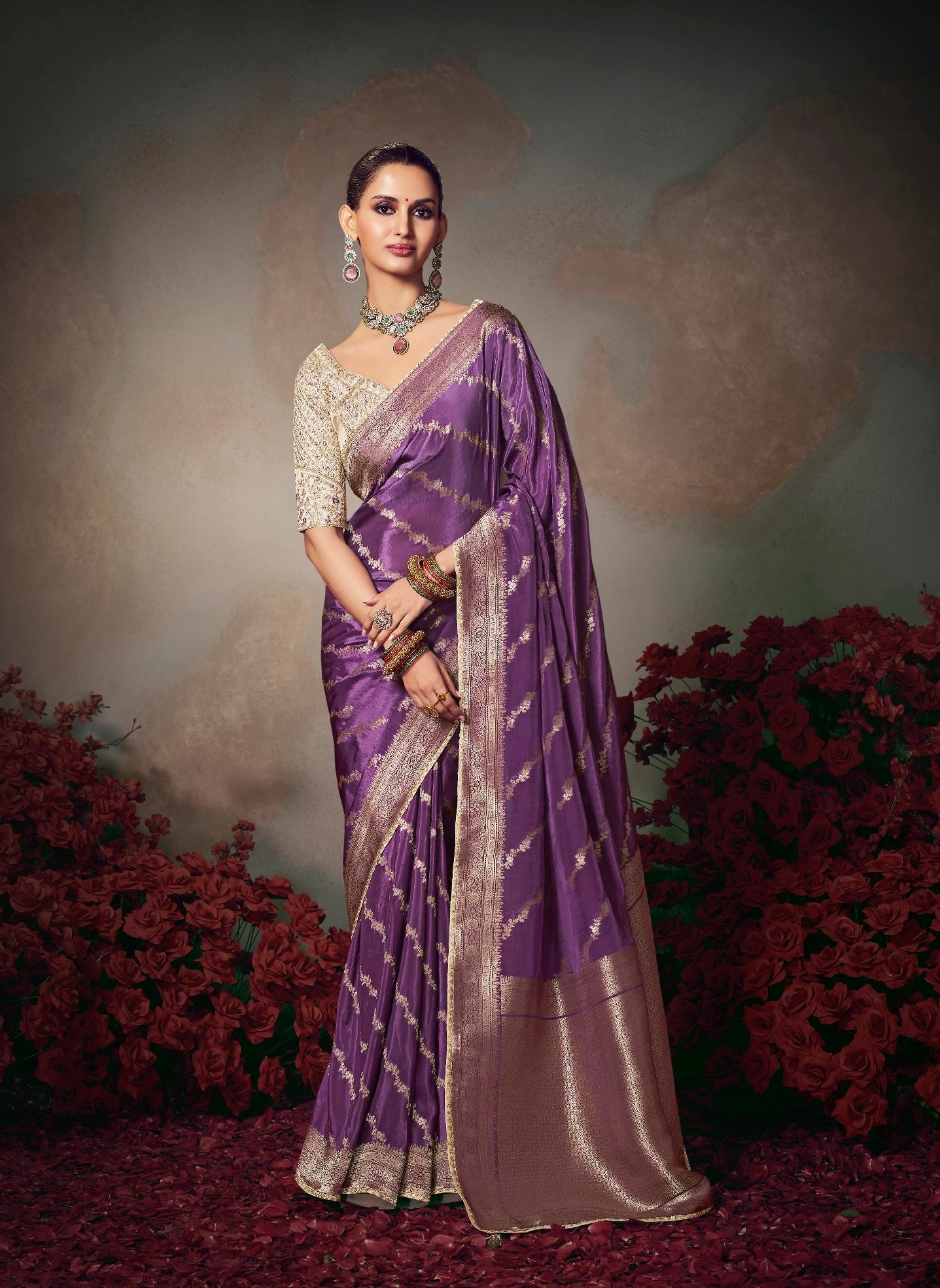 Purple Designer Silk Readymade/Easy Saree