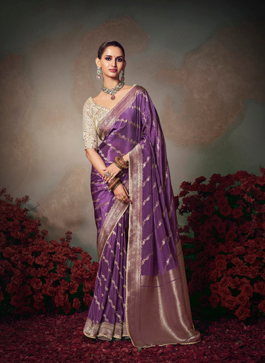 Purple Designer Silk Readymade/Easy Saree